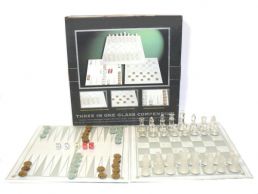 3 in 1 Glass Board Games, Chess, Draughts, Backgammon