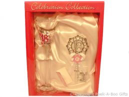 18th Birthday Large Decorated Clear Flute Glass &amp; Matching 18th Key Gift Set