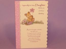 Daughter Birthday Card Bear Holding Flower with Mouse - Glitter -C75 