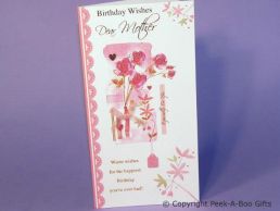 Mother Contemporary Birthday Card Embossed Bouquet with Pink Bow-C75S