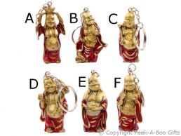 Laughing Lucky Buddha Figurine Keyring Red & Gold 6 Assorted Poses 