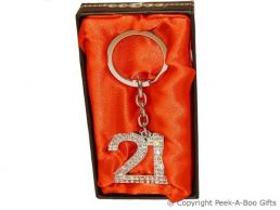 21st Birthday Silver Plated Key Ring With Diamante Crystal Jewels
