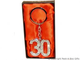 30th Birthday Silver Plated Key Ring with Diamante Crystal Jewels