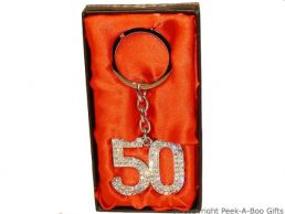 50th Birthday Silver Plated Key Ring With Diamante Crystal Jewels