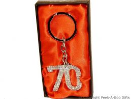 70th Birthday Silver Plated Key Ring With Diamante Crystal Jewels