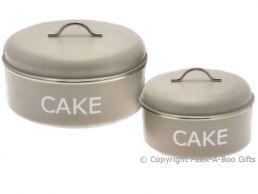 Home Sweet Home Pale Olive Sage Green Tin Collection Twin Cake Tins