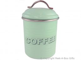 Home Sweet Home Pale Aqua Blue-Green Collection Tin Coffee Canister
