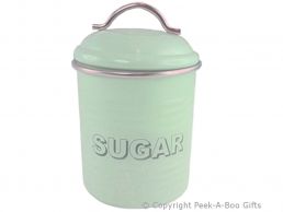 Home Sweet Home Pale Aqua Blue-Green Collection Tin Sugar Canister 