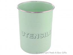 Home Sweet Home Pale Aqua Blue-Green Collection Tin Utensil Holder