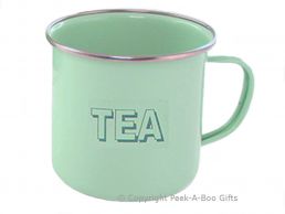 Home Sweet Home Pale Aqua Blue-Green Tin Tea Mug