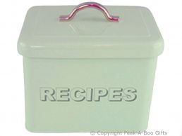 Home Sweet Home Pale Aqua Blue-Green Tin Collection Recipe Box with Index Cards