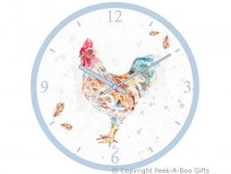 Leonardo Country Cockerel Collection Round Glass Wall Clock by Jennifer Rose