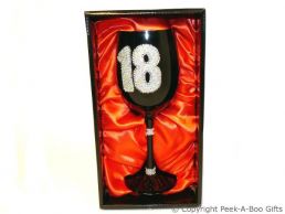 18th Birthday Hand Painted & Jewelled Black Large Wine Gift Glass