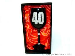 40th Birthday Hand Painted &amp; Jewelled Black Large Wine Gift Glass