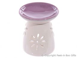 Ceramic Round Fragrance Oil Burner Purple Top Floral Cut Out Base