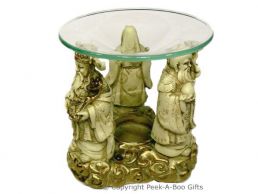 3 Figure Chinese Gods Fu-Lu-Shou Fragrance Oil Burner Glass Top 