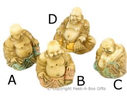 Happy Buddha Mini 3cm Figurine Cream & Gold with Coloured Accents S2