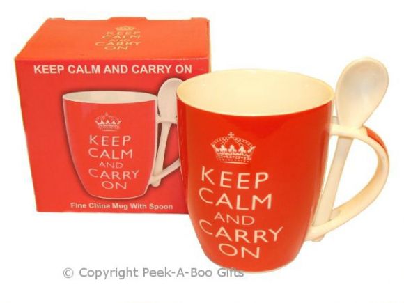 Keep Calm & Carry On Mug & Spoon Fine Bone China by Leonardo