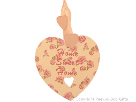 Rose Bouquet Home Sweet Home Wooden Heart Shaped Plaque by Leonardo