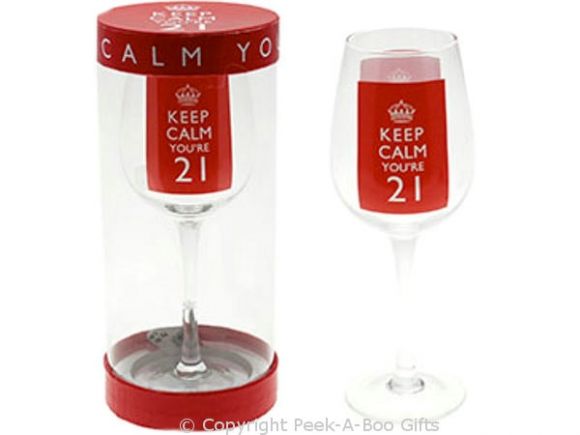 Keep Calm (&amp; Carry On) You&#039;re 21 Large 21st Birthday Wine Gift Glass by Leonardo