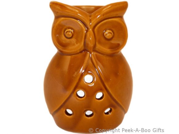 Ceramic Owl Shaped Fragrance Oil Burner Brown Stoneware